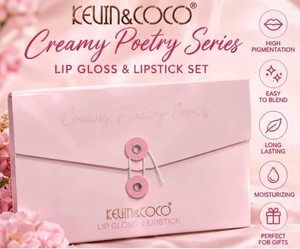 KEVIN&COCO Creamy Poetry Series Lip Gloss & Lipstick Set –6 Piece Makeup Lip Kit